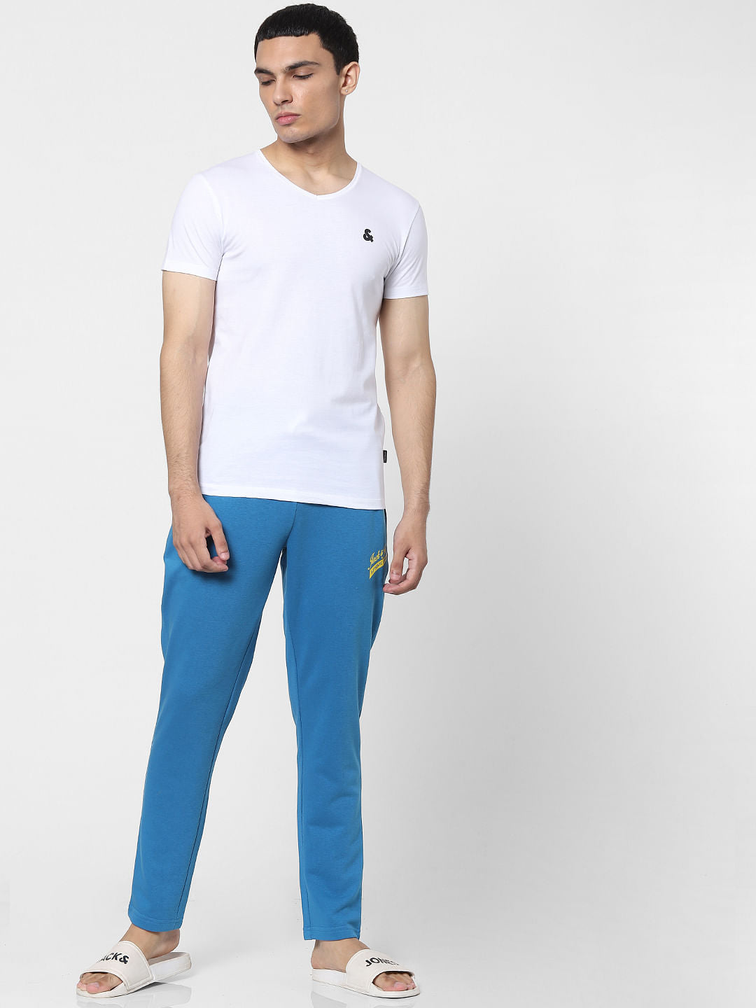 Blue Mid Rise Logo Print Sweatpants - S