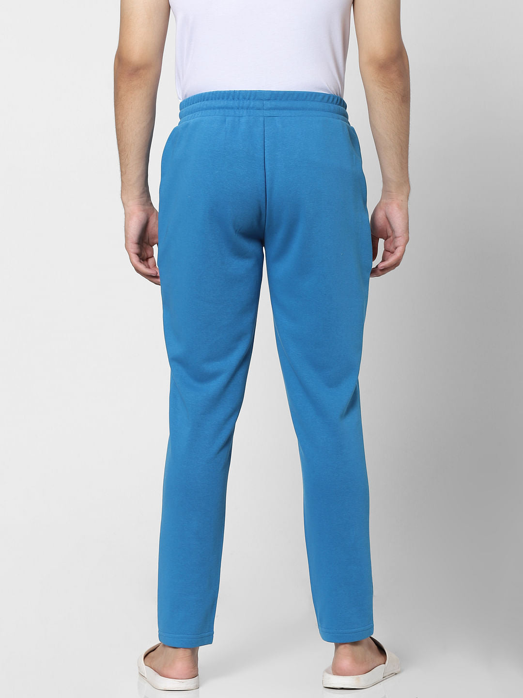 Blue Mid Rise Logo Print Sweatpants