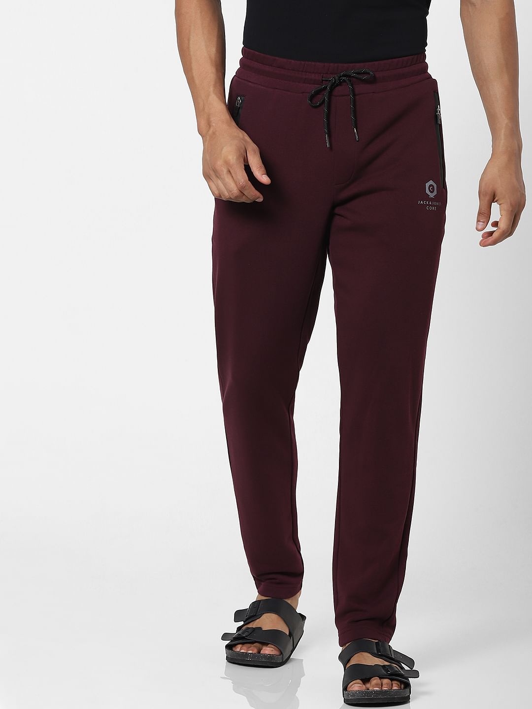 Burgundy Mid Rise Zip Pocket Sweatpants