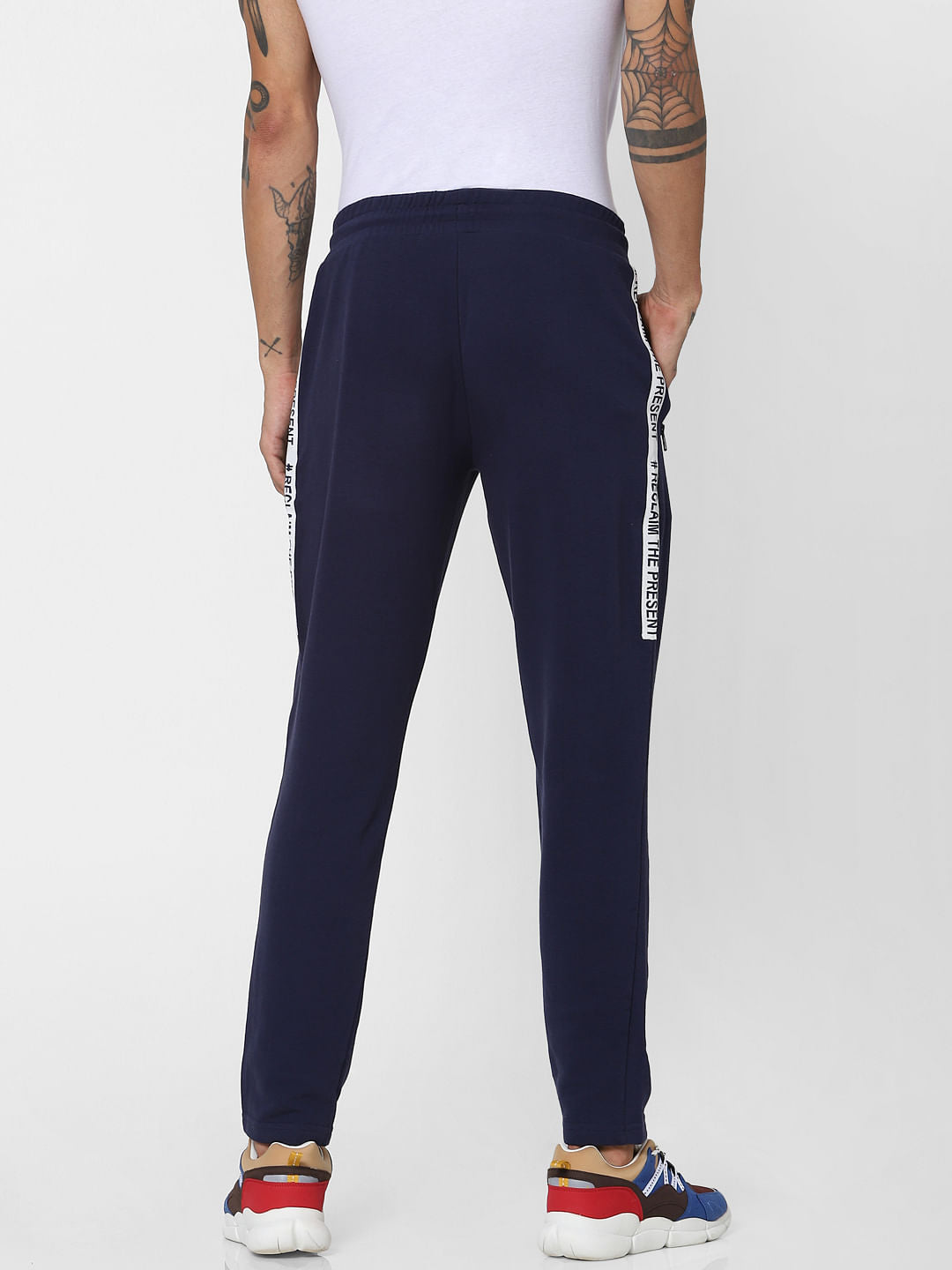 Blue Mid Rise Tape Detail Sweatpants
