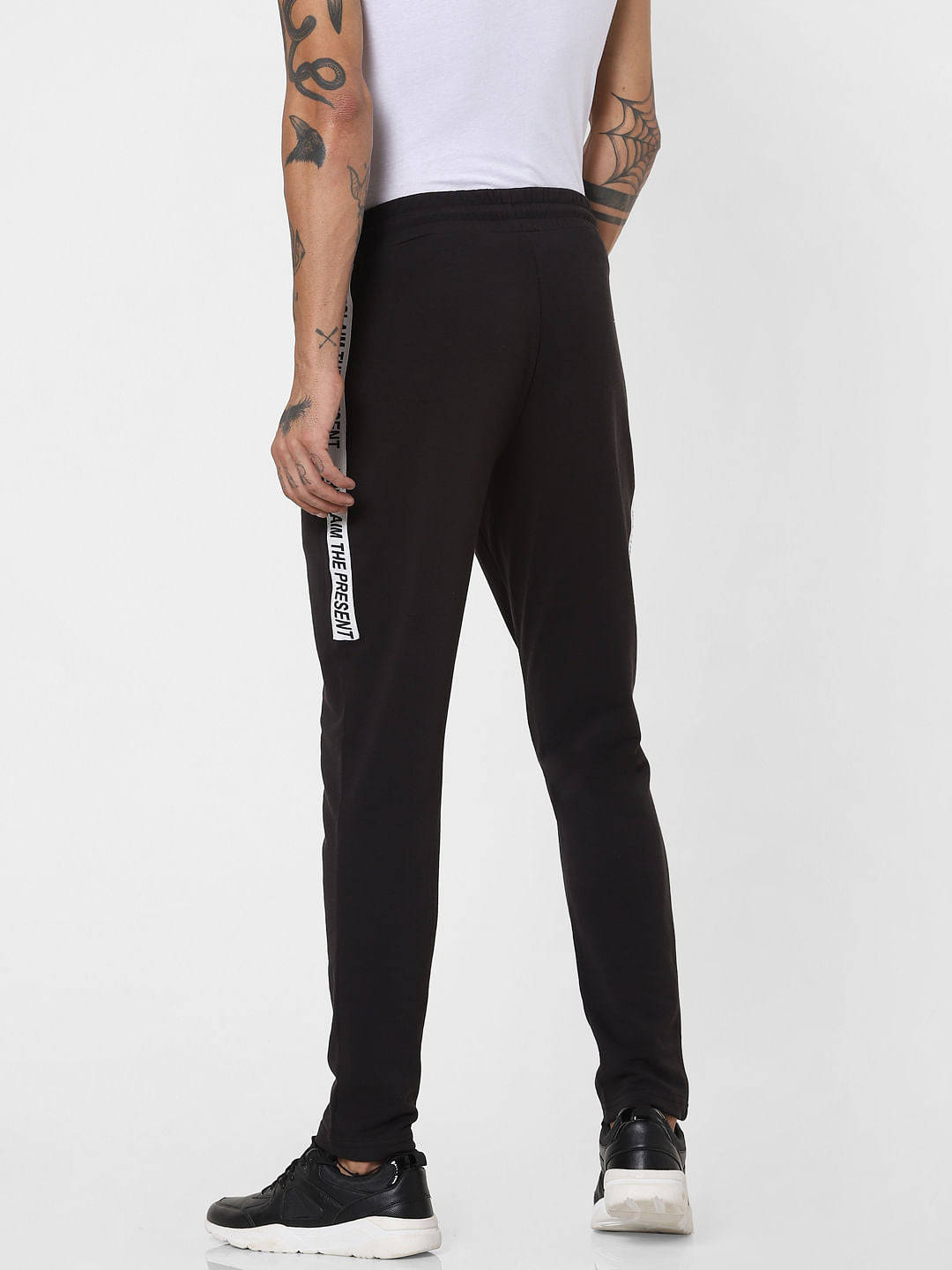 Black Mid Rise Tape Detail Sweatpants