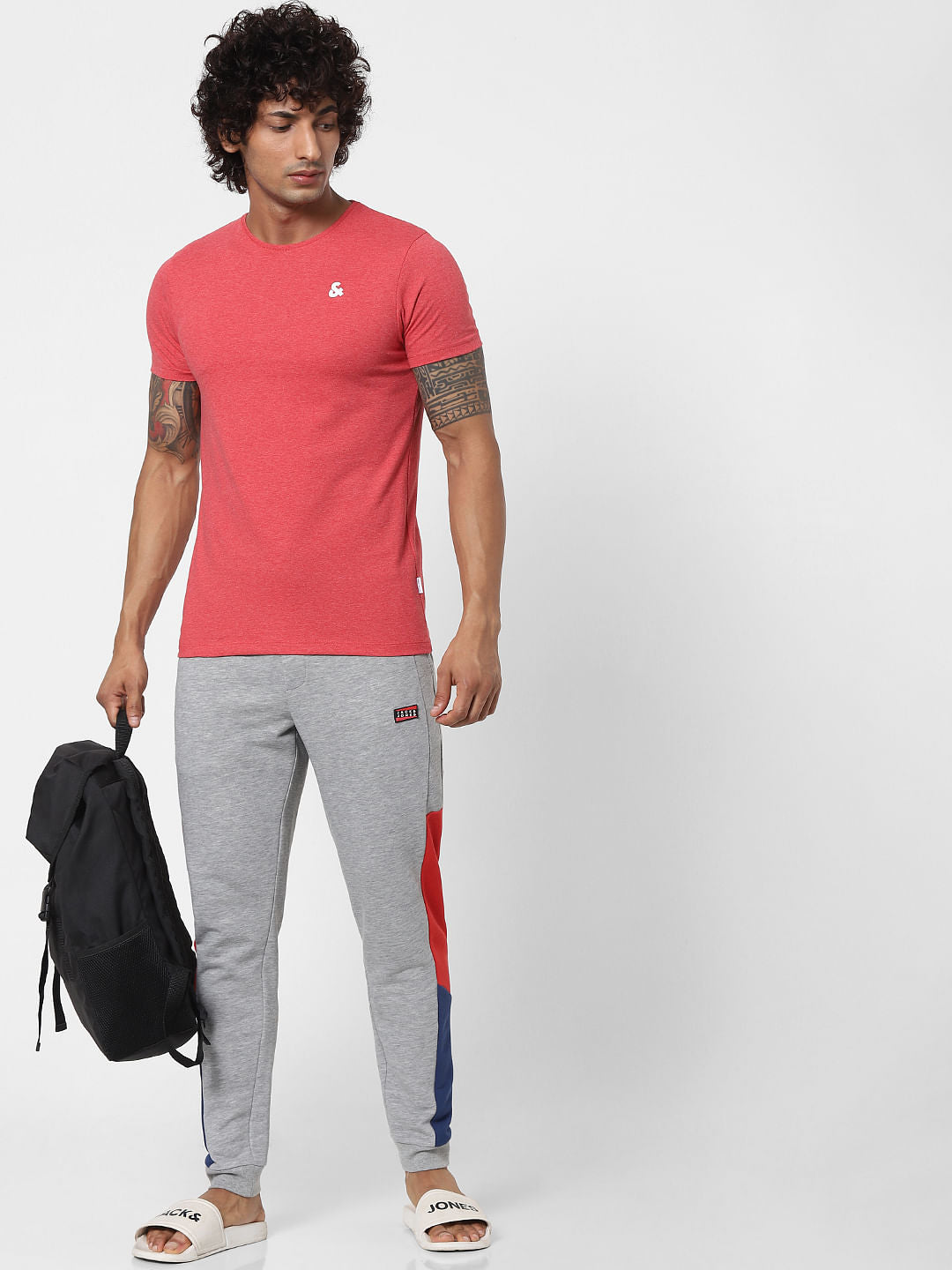 Grey Mid Rise Colourblocked Sweatpants - S
