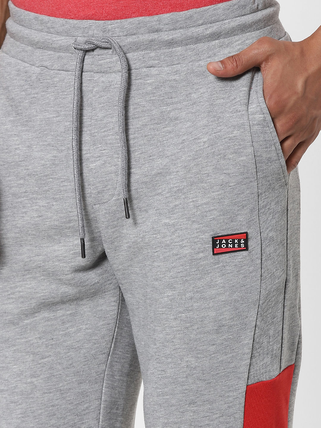 Grey Mid Rise Colourblocked Sweatpants