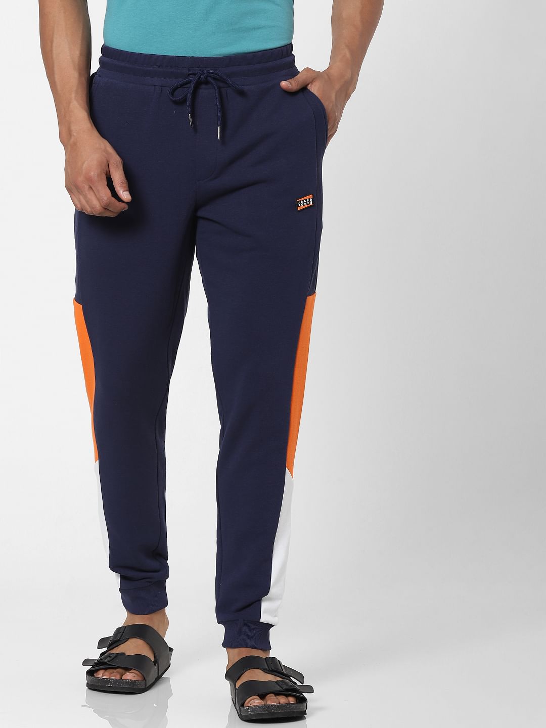 Blue Mid Rise Colourblocked Sweatpants - S
