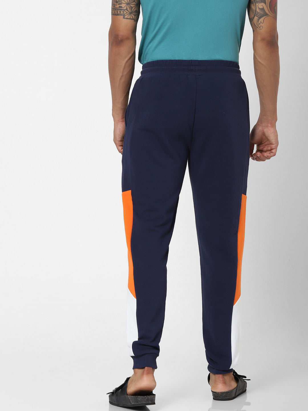 Blue Mid Rise Colourblocked Sweatpants