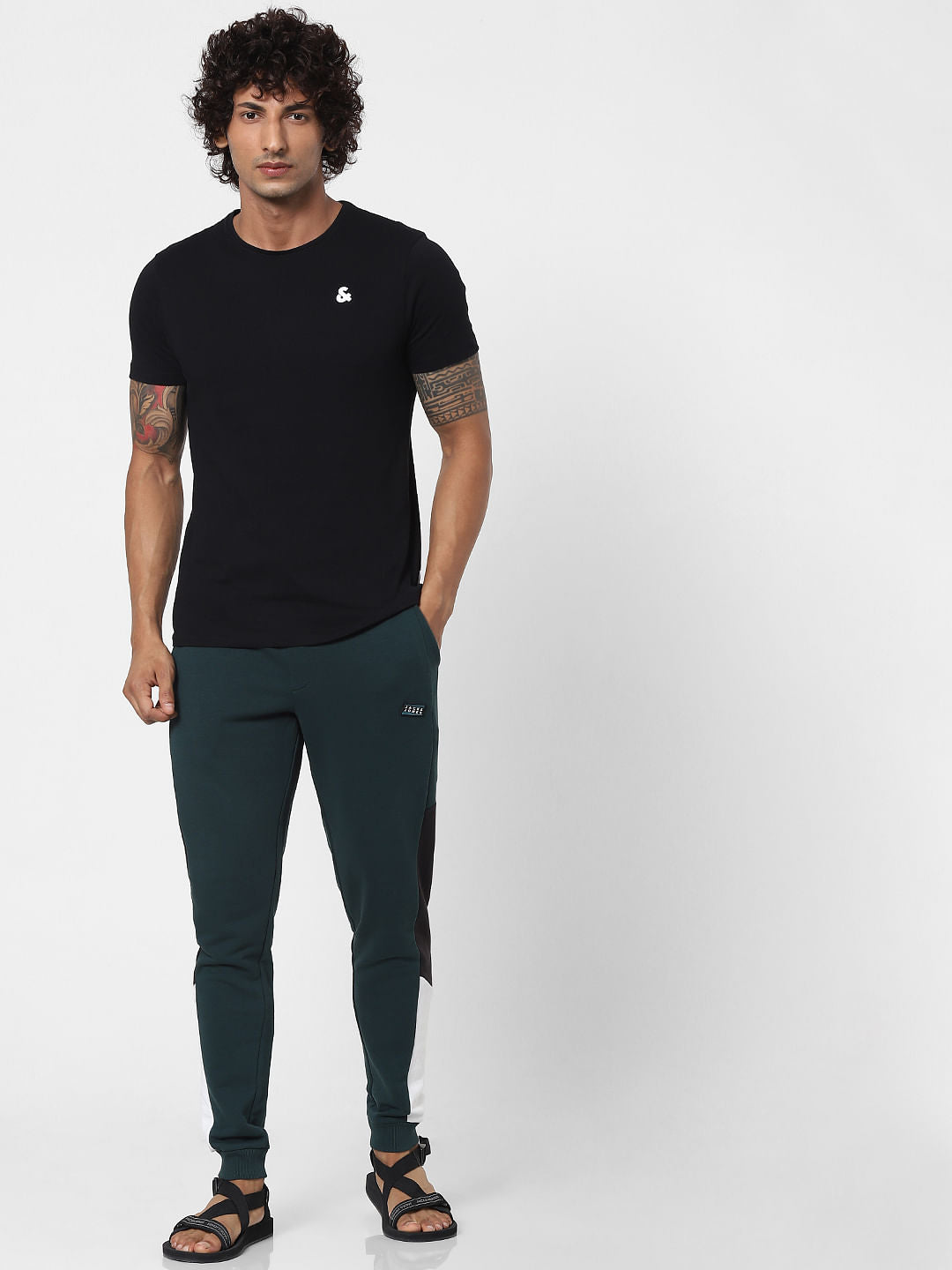 Green Mid Rise Colourblocked Sweatpants - S