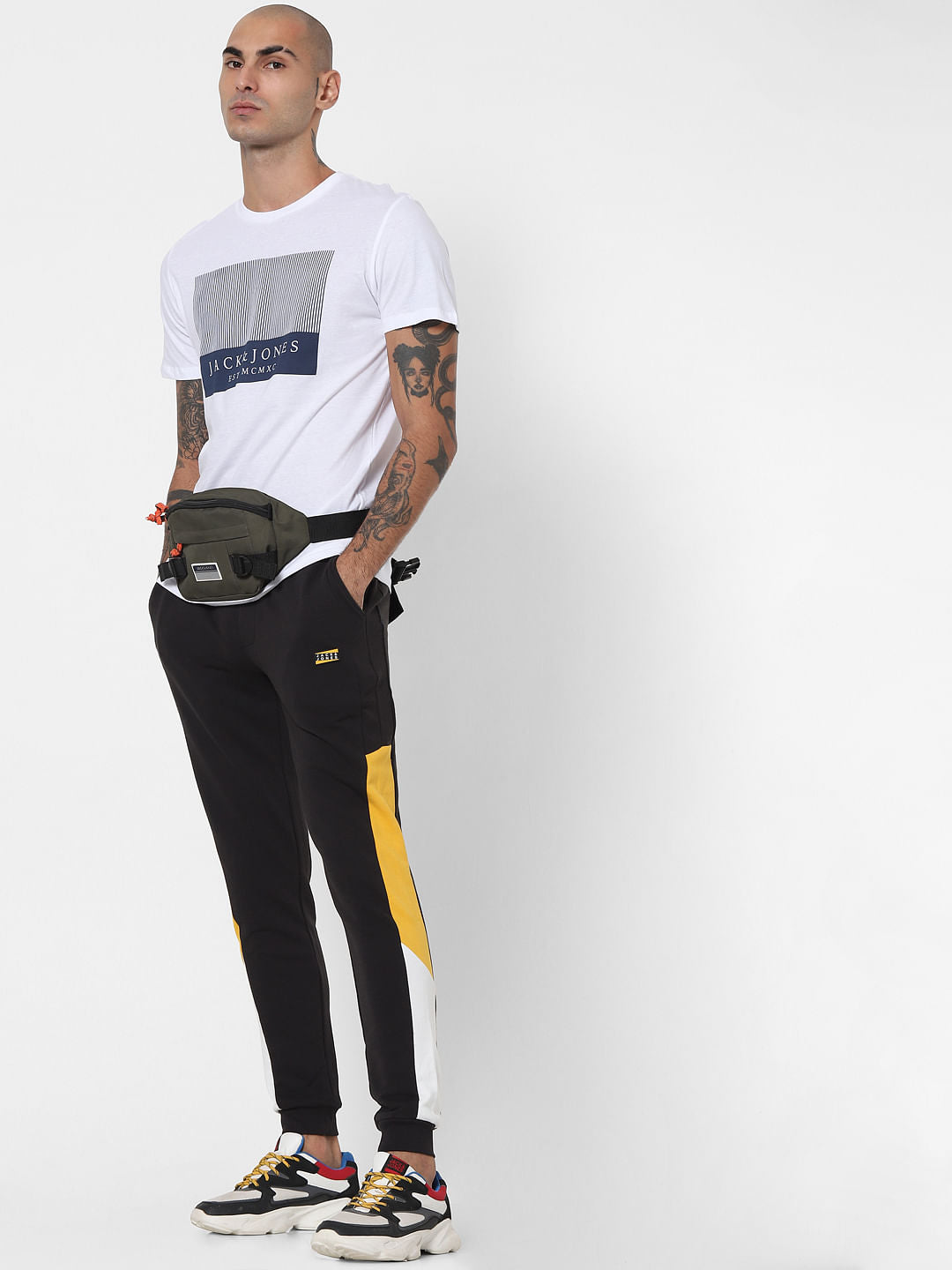 Black Mid Rise Colourblocked Sweatpants - S