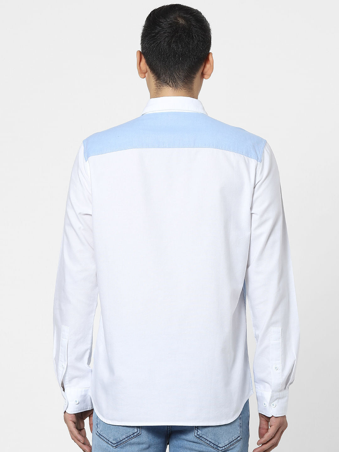 White Colourblocked Full Sleeves Shirt
