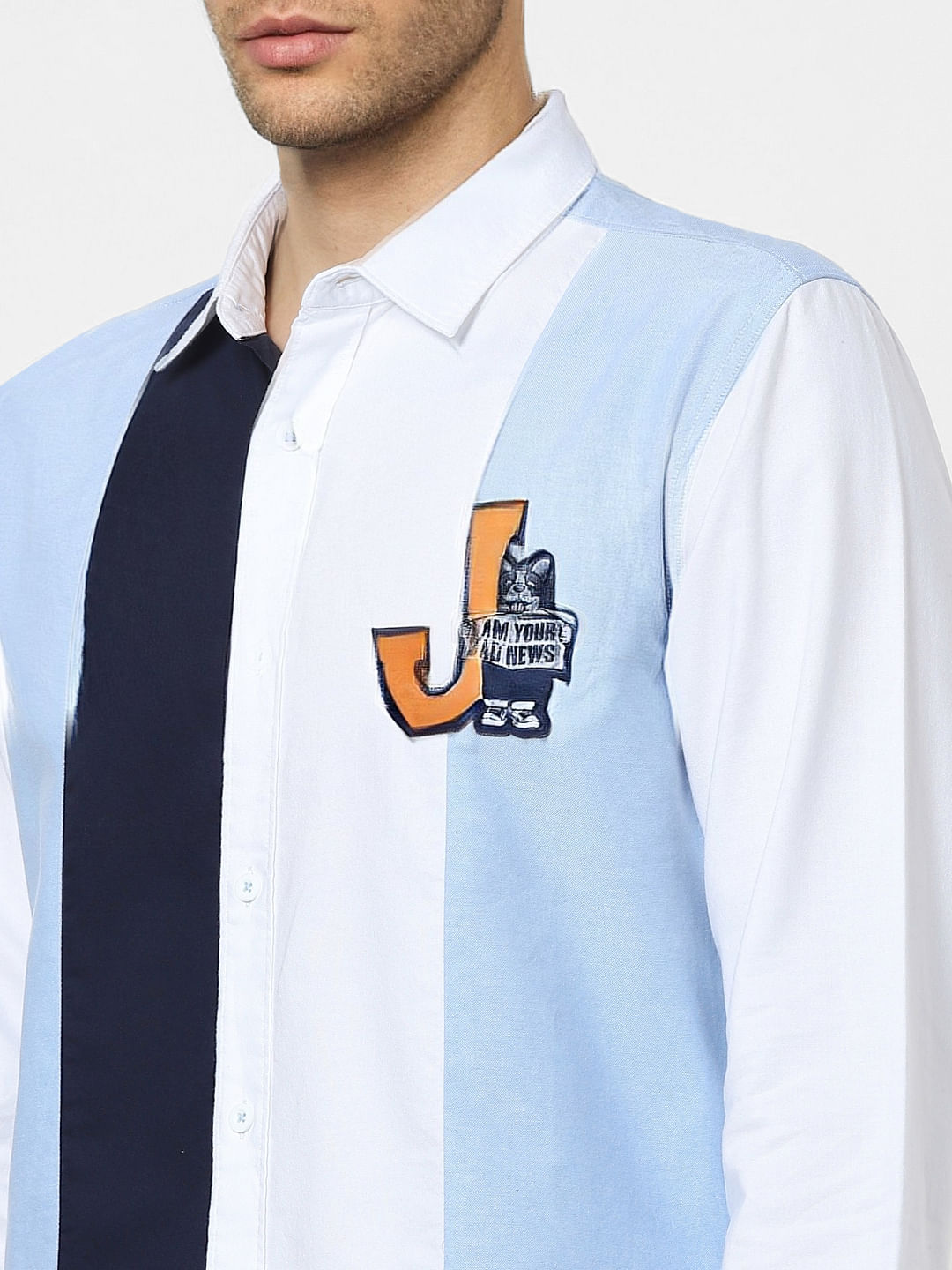 White Colourblocked Full Sleeves Shirt