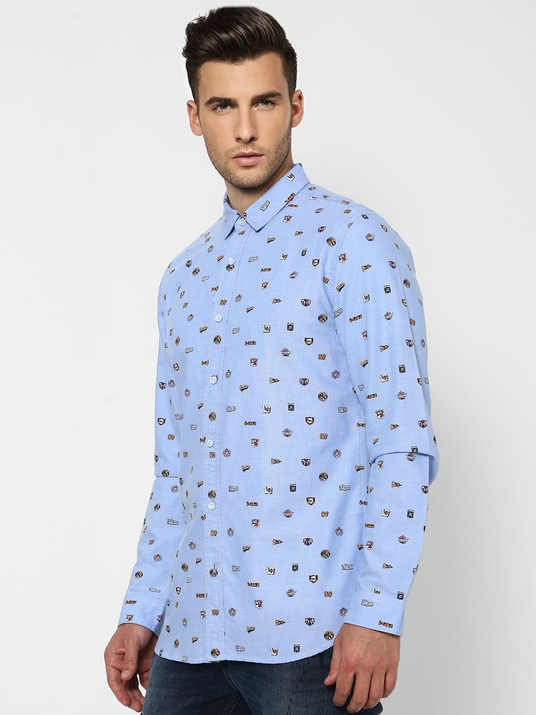 Blue Printed Full Sleeves Shirt