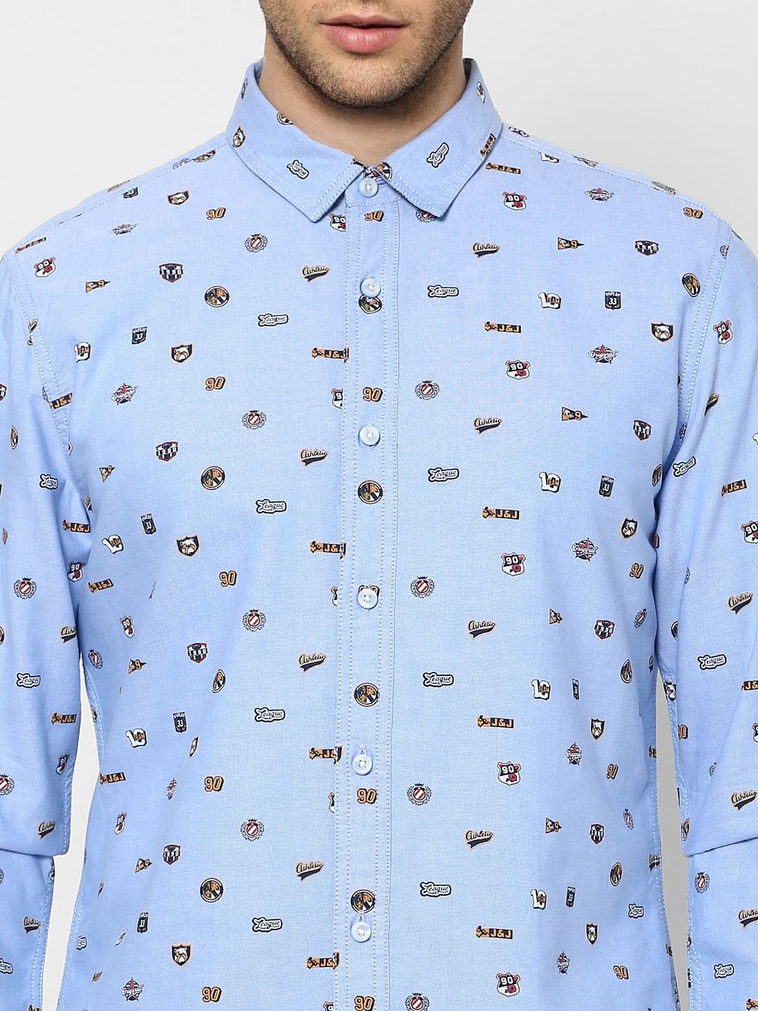 Blue Printed Full Sleeves Shirt
