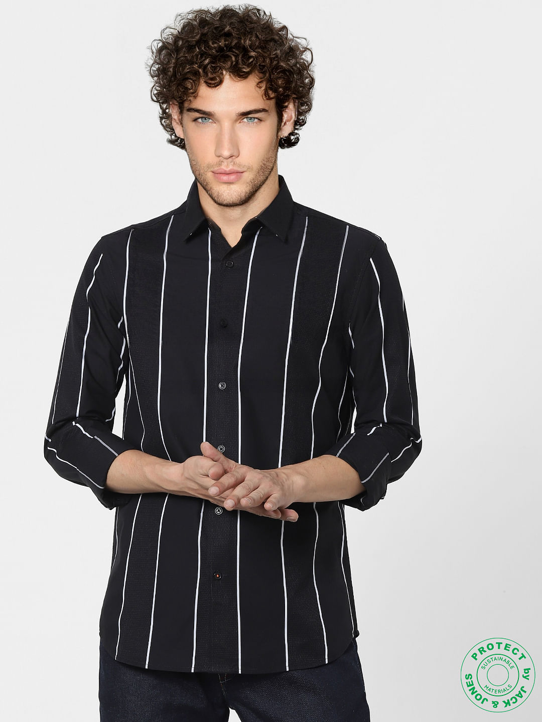 Black Striped Full Sleeves Shirt