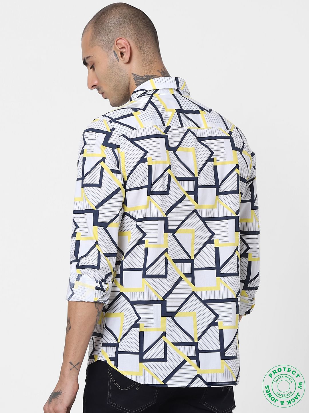 White Abstract Print Full Sleeves Shirt
