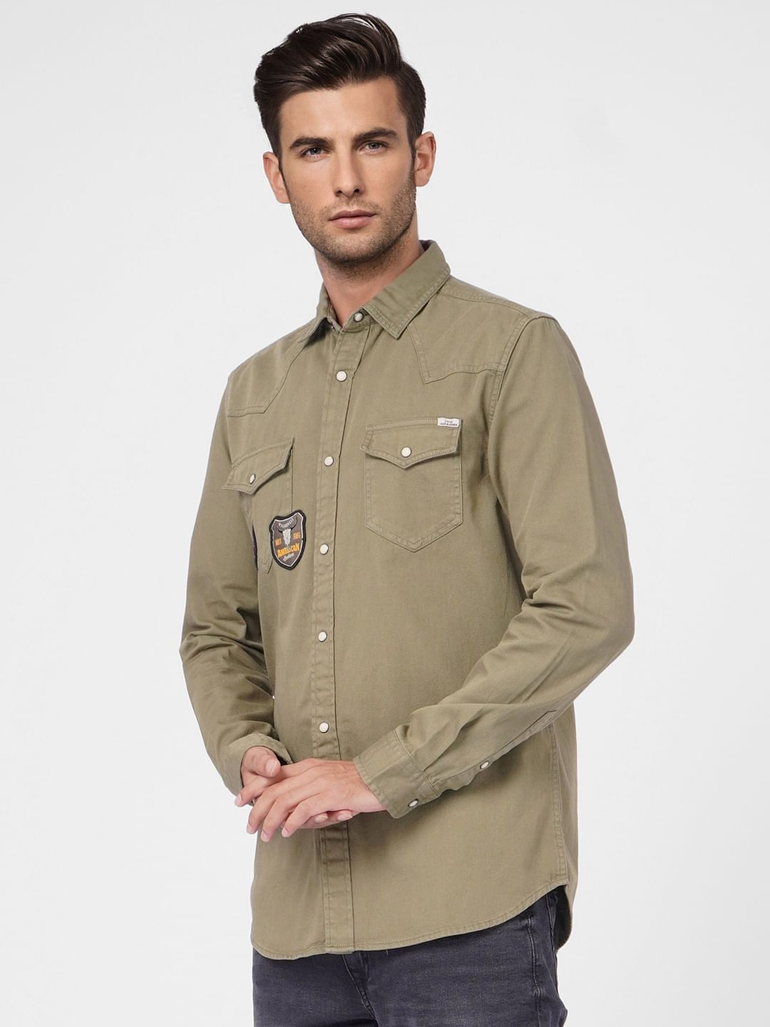Green Patch Pocket Full Sleeves Shirt