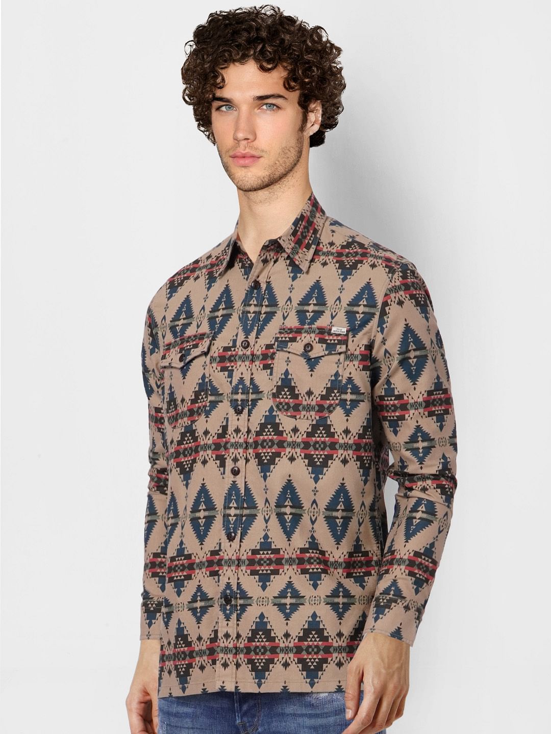 Brown Printed Full Sleeves Shirt