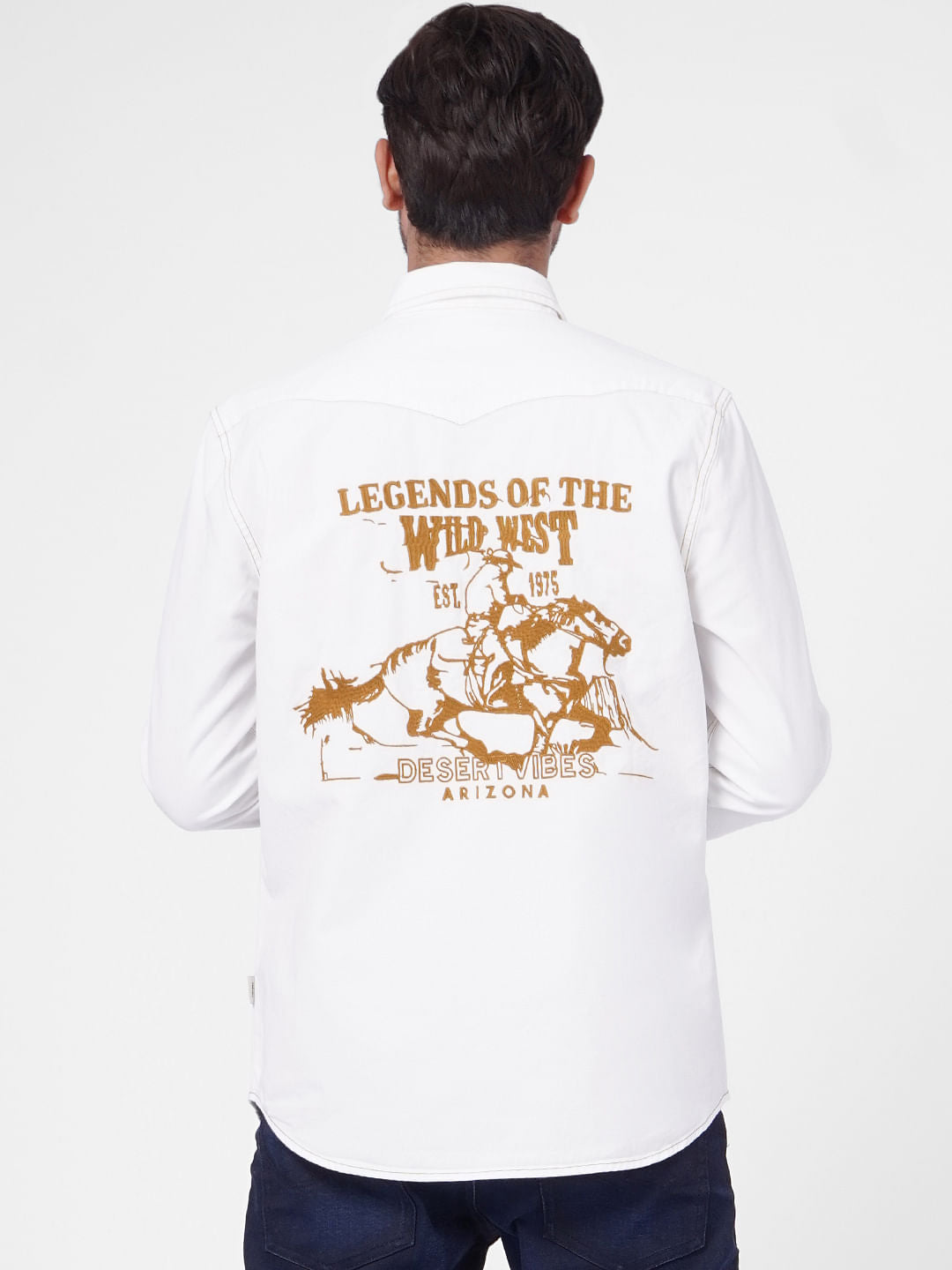 White Embroidery Detail Full Sleeves Shirt