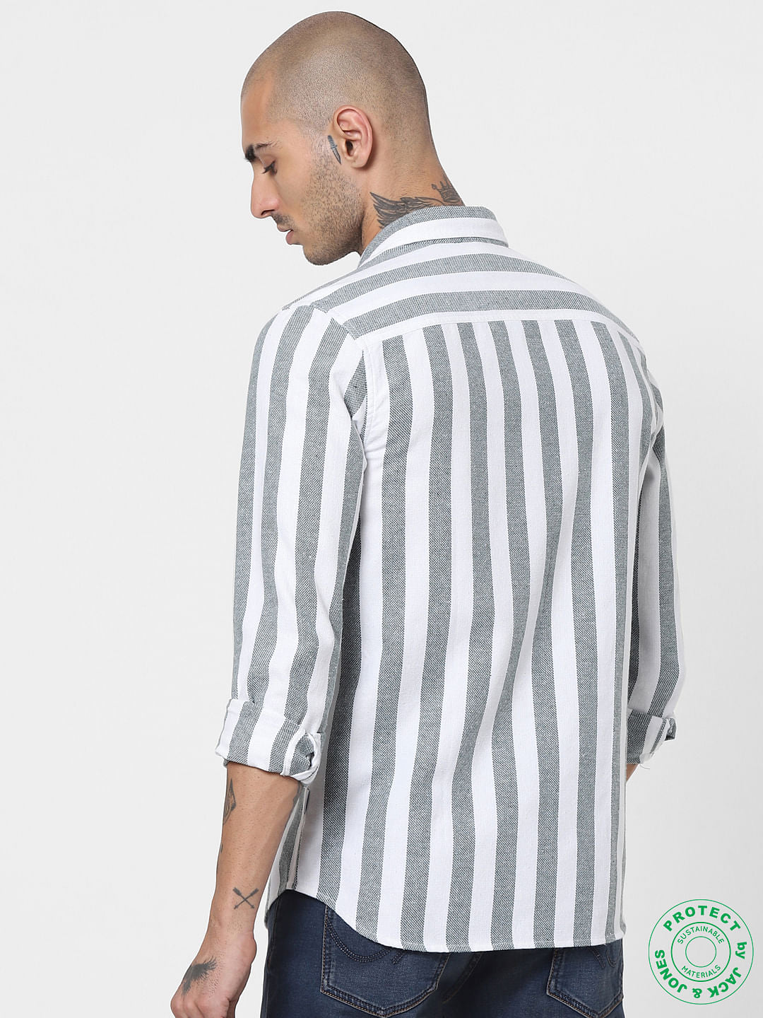 Green Striped Full Sleeves Shirt