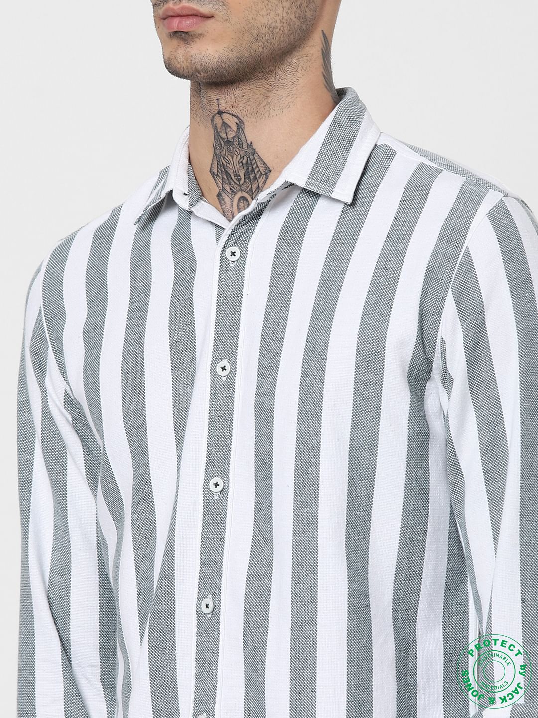Green Striped Full Sleeves Shirt