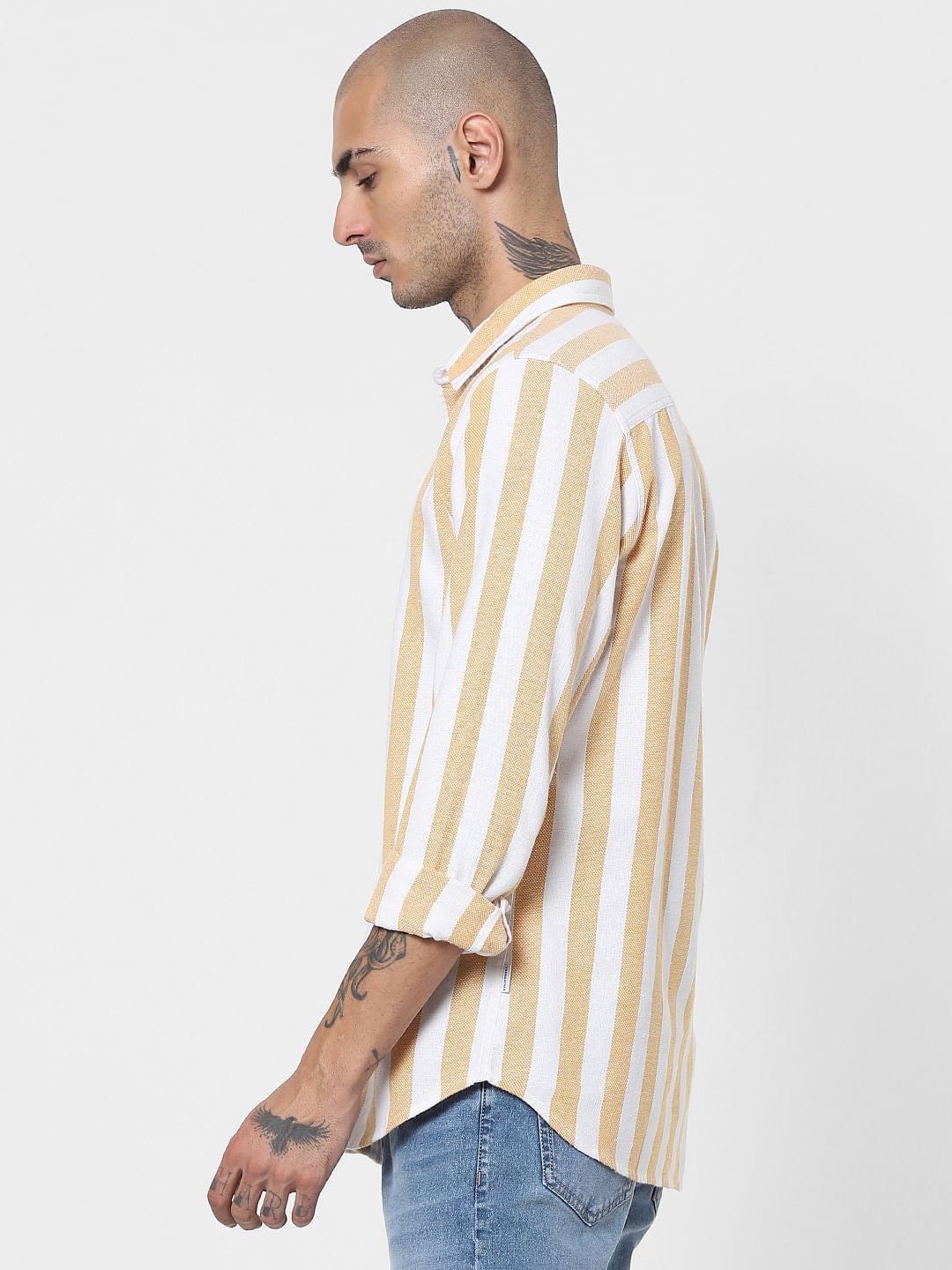 Orange Striped Full Sleeves Shirt