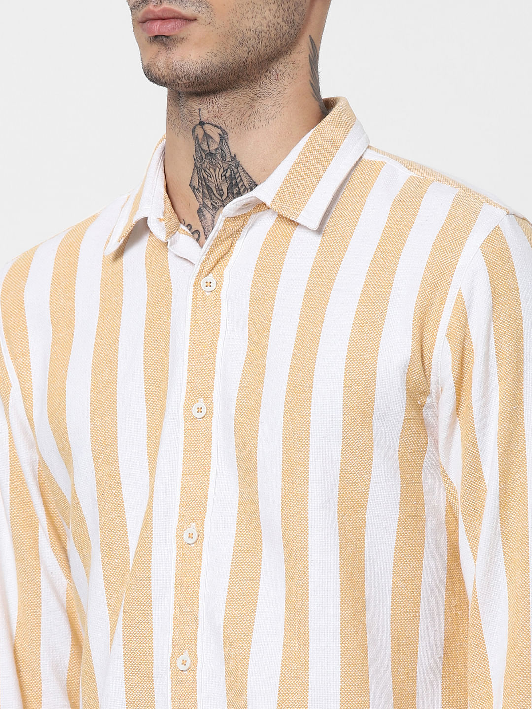 Orange Striped Full Sleeves Shirt