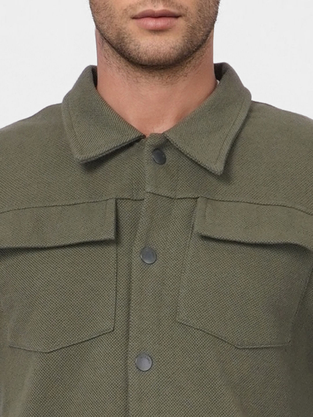 Green Solid Full Sleeves Overshirt