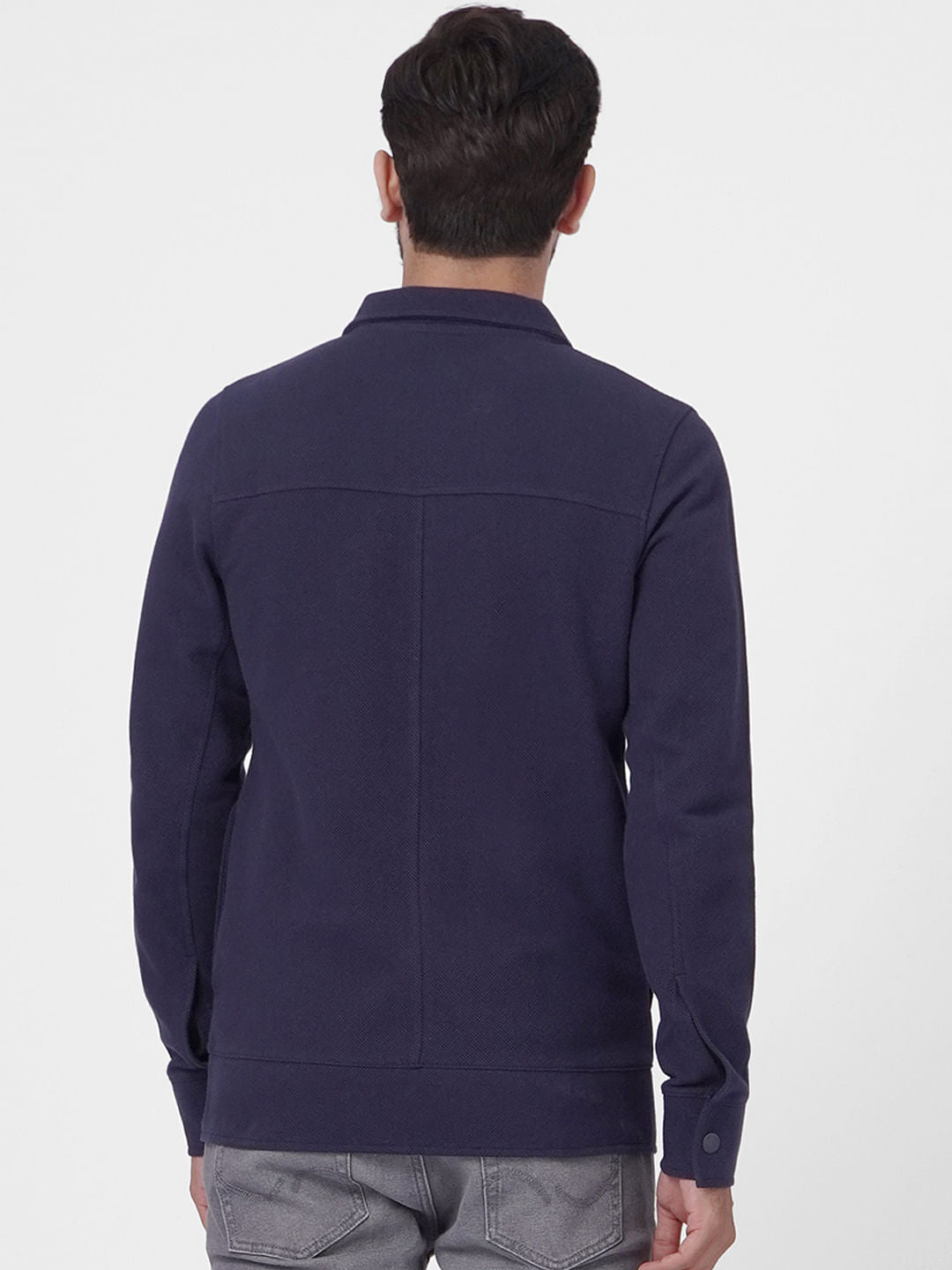 Blue Solid Full Sleeves Overshirt