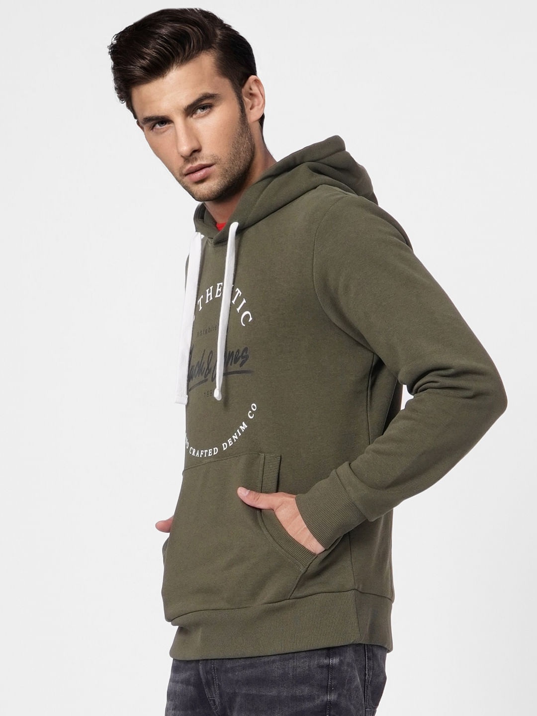 Green Logo Print Hooded Sweatshirt