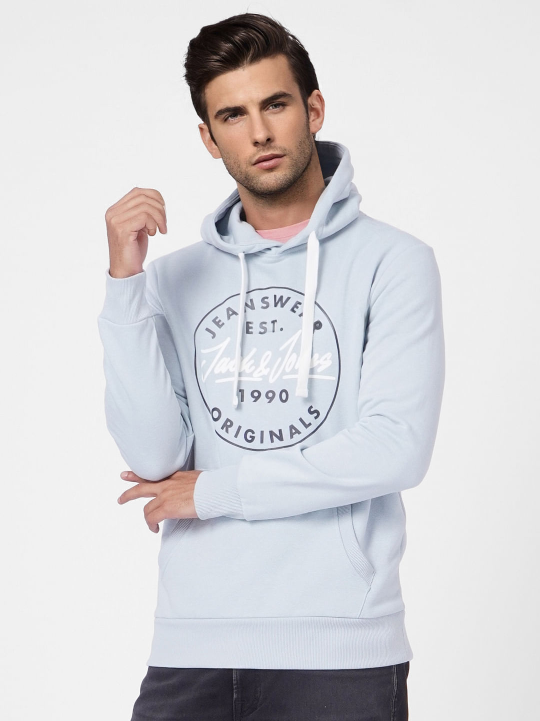 Blue Logo Print Hooded Sweatshirt
