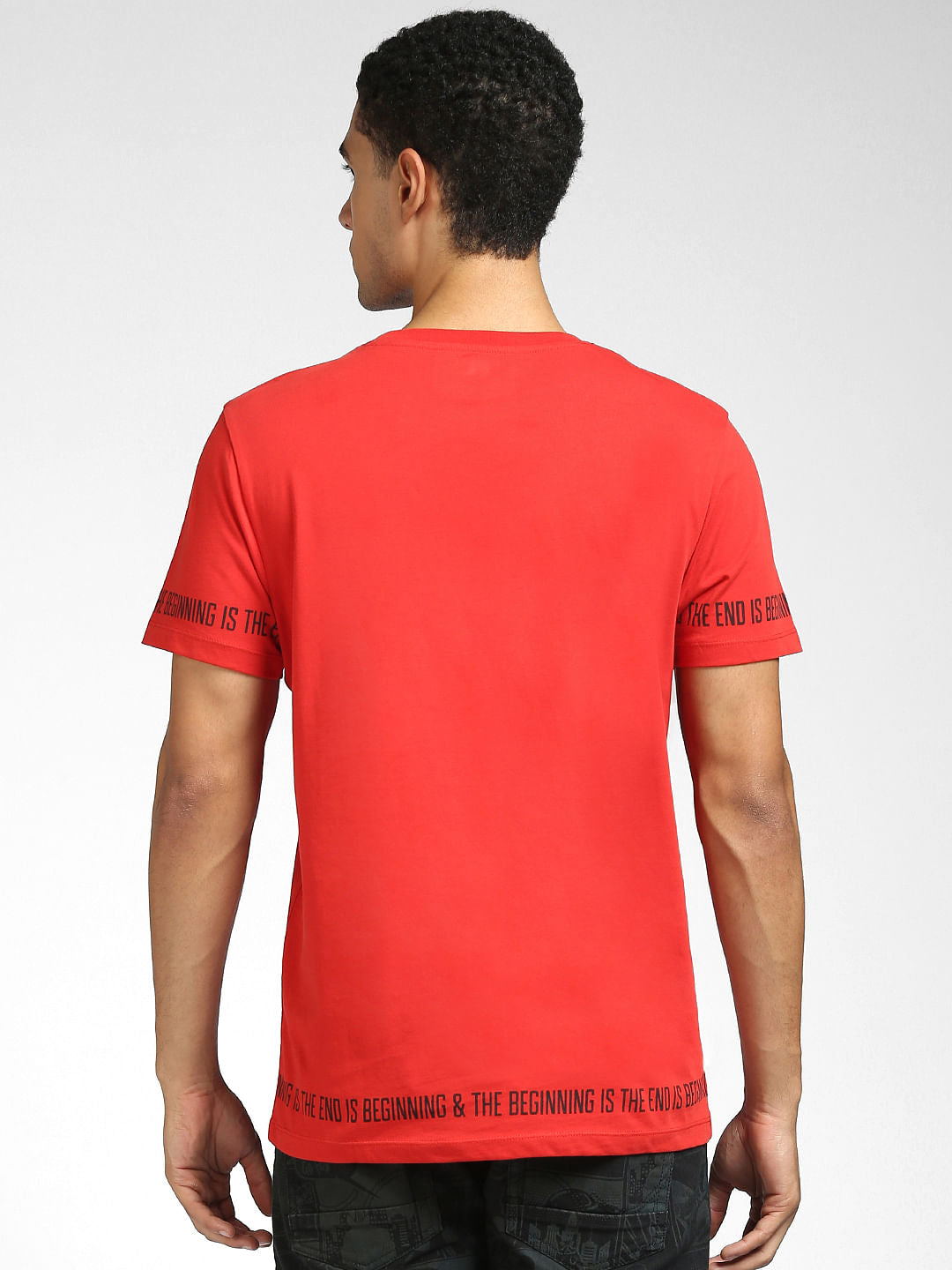 Red Text Print Crew Neck T-shirt