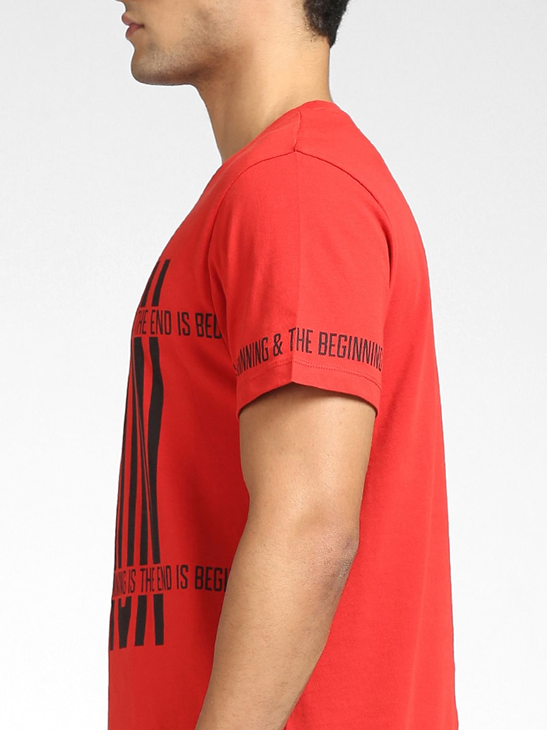 Red Text Print Crew Neck T-shirt