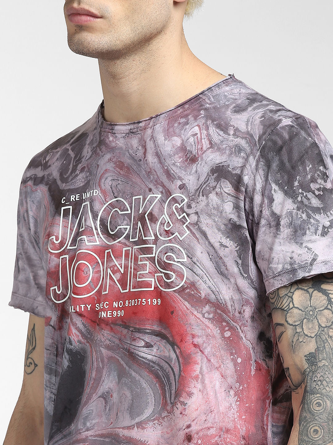 Grey Printed Crew Neck T-shirt