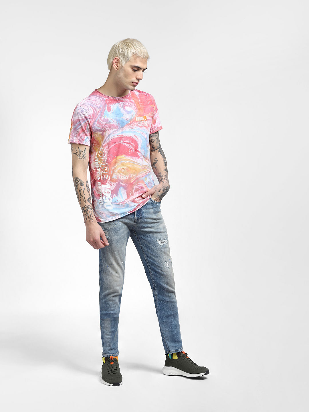 Pink Printed Crew Neck T-shirt