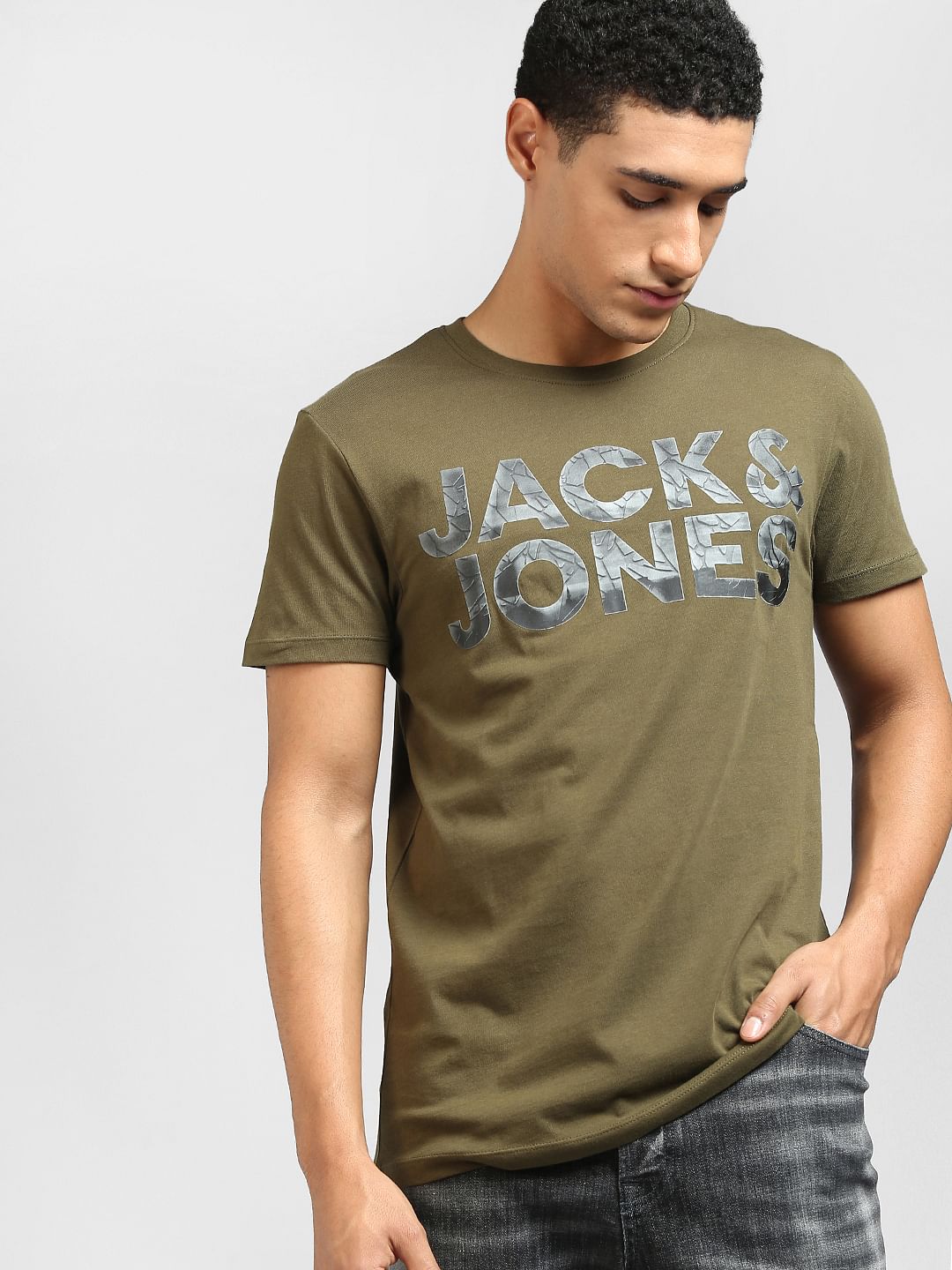 Green Logo Print Crew Neck T-shirt
