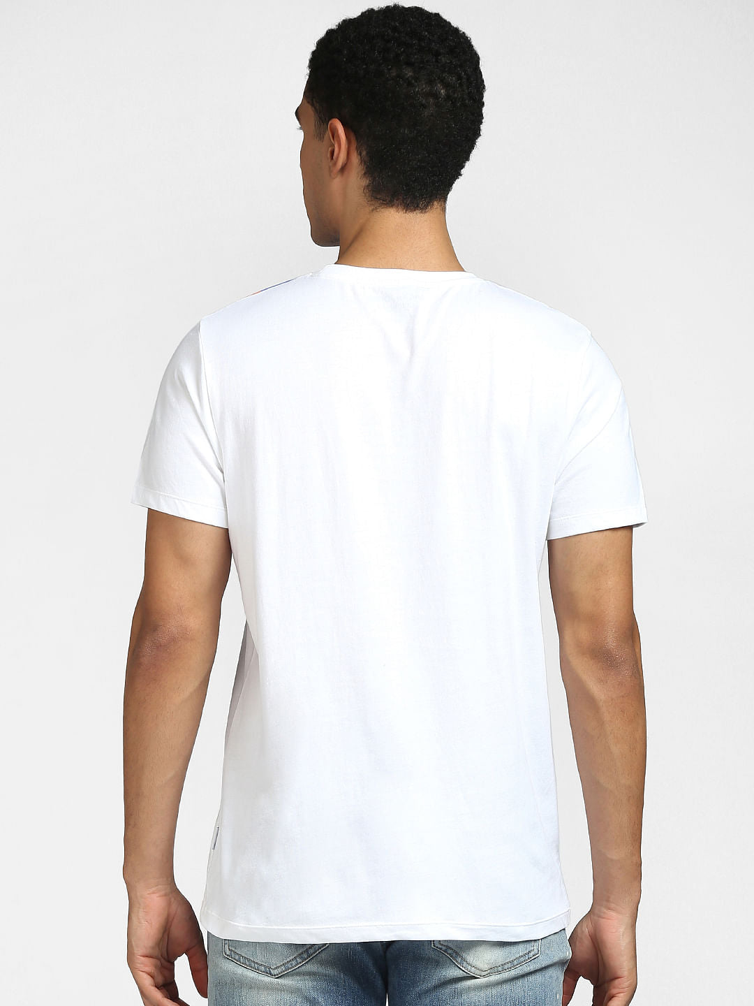 White Colourblocked Crew Neck T-shirt