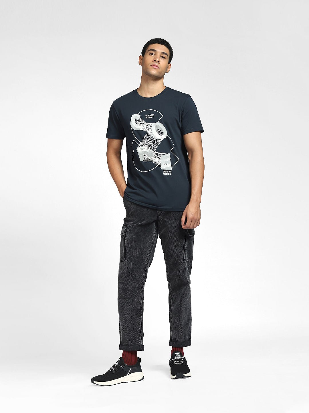 Blue Graphic Print Crew Neck T-shirt