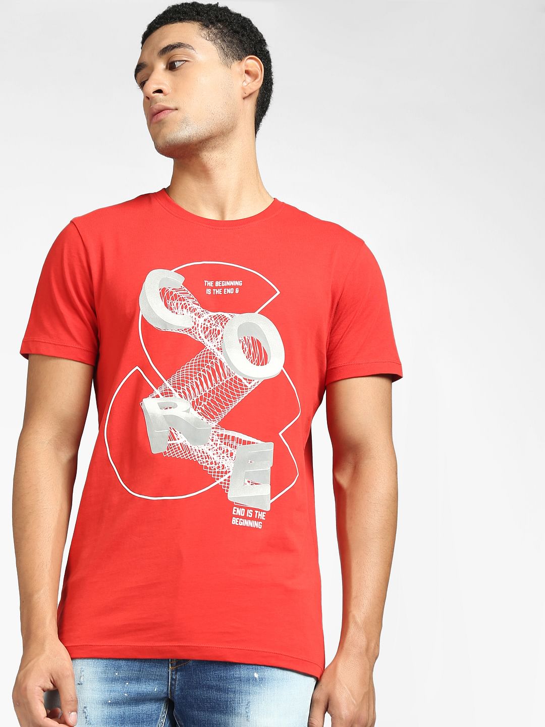 Red Graphic Print Crew Neck T-shirt