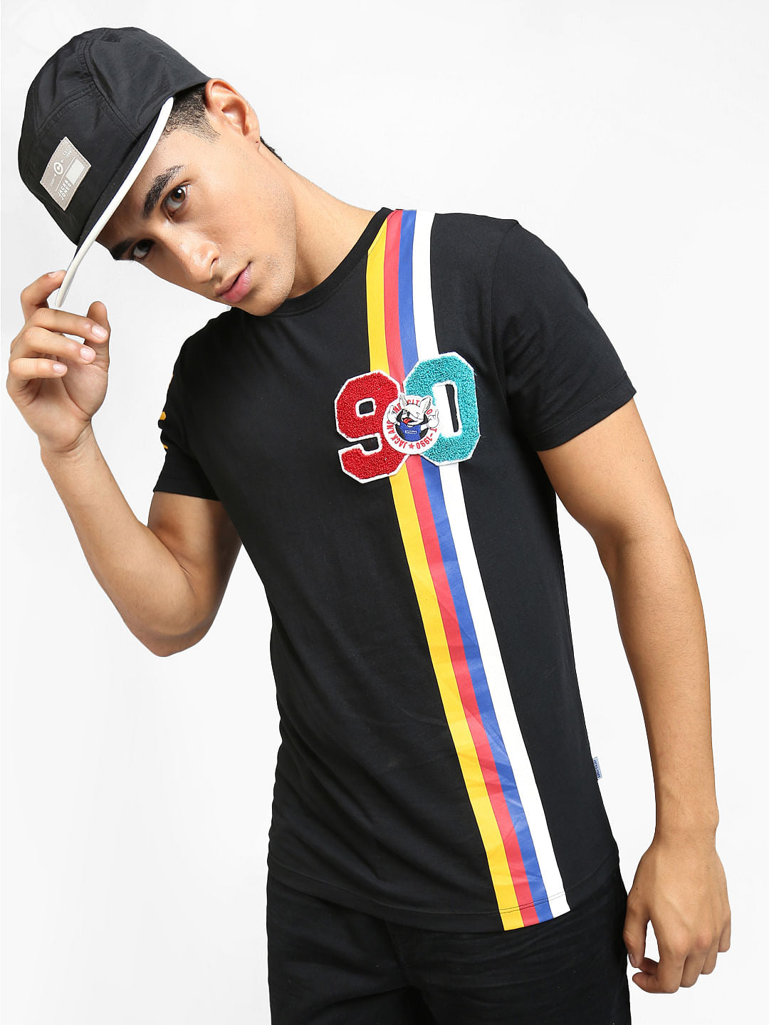 Black Colourblocked Crew Neck T-shirt - S
