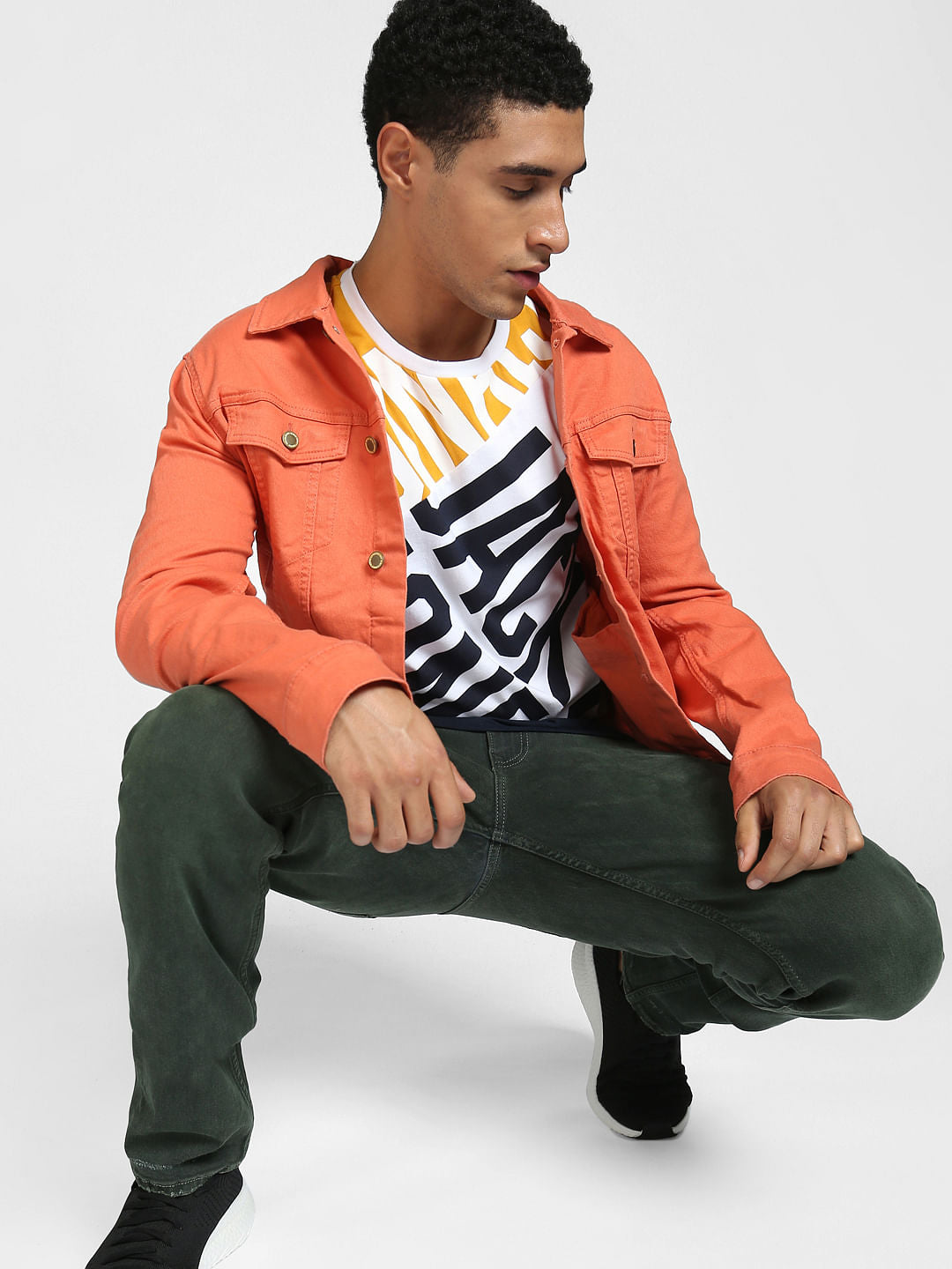 White Colourblocked Crew Neck T-shirt - S