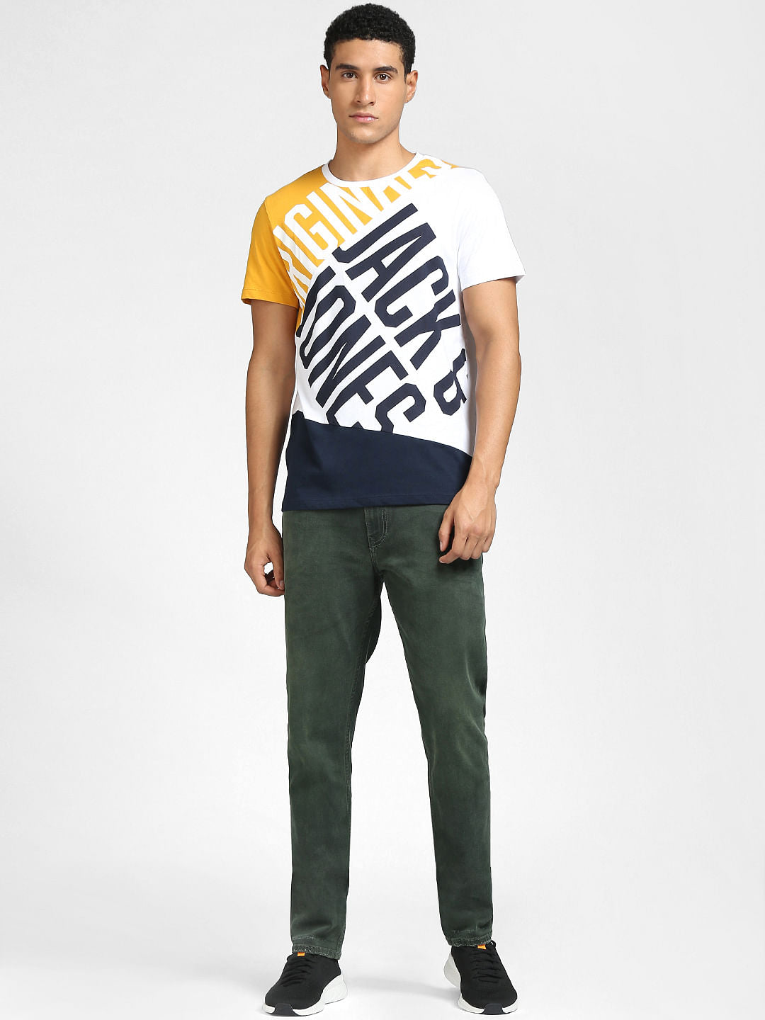 White Colourblocked Crew Neck T-shirt