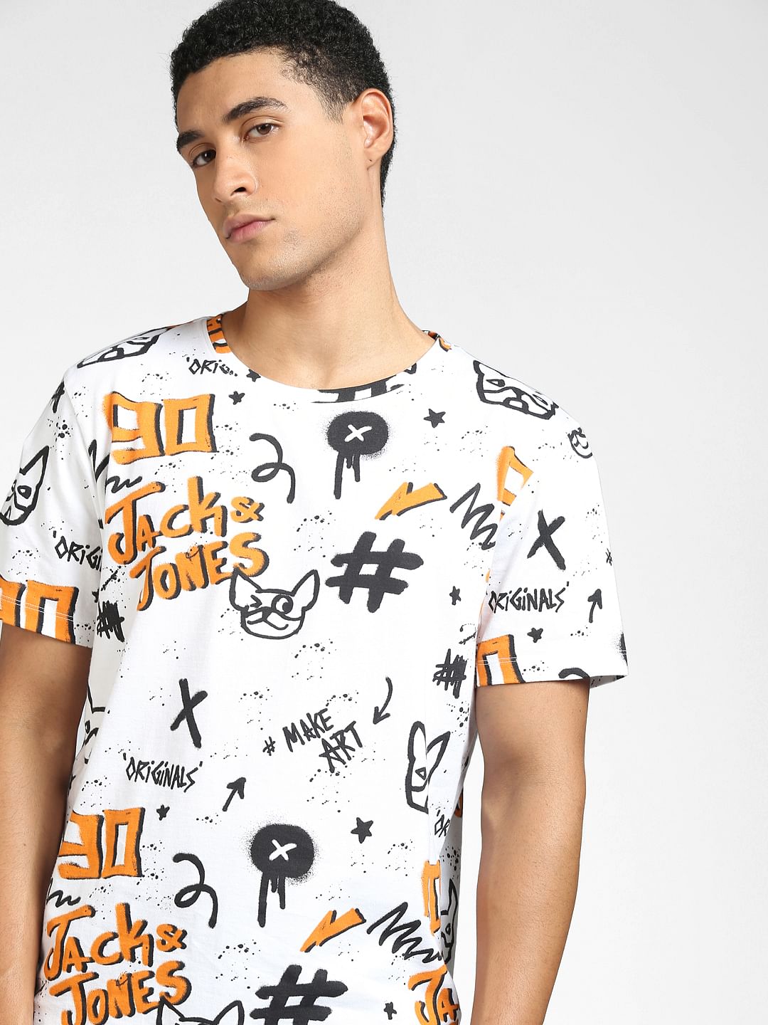 White Graphic Print Crew Neck T-shirt - S