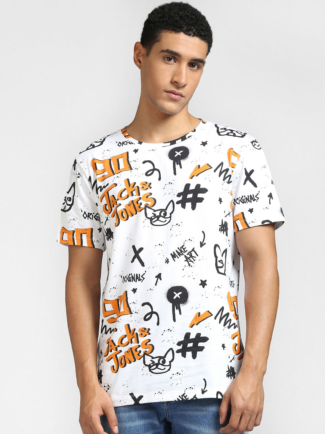 White Graphic Print Crew Neck T-shirt