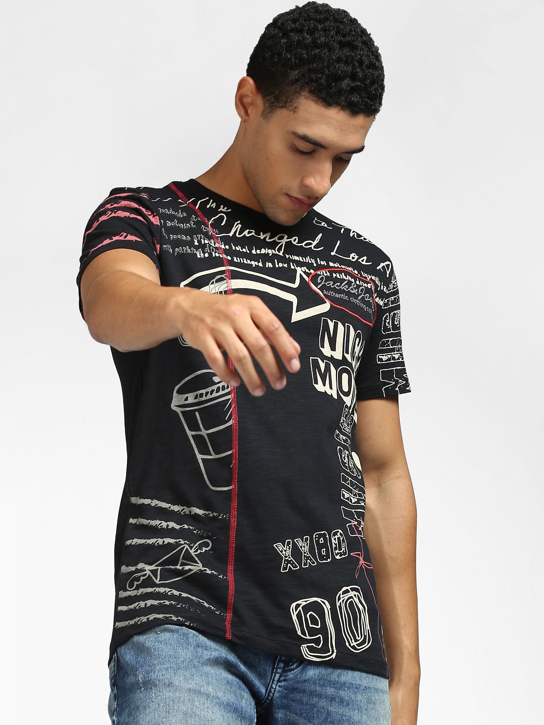 Black Graphic Print Crew Neck T-shirt