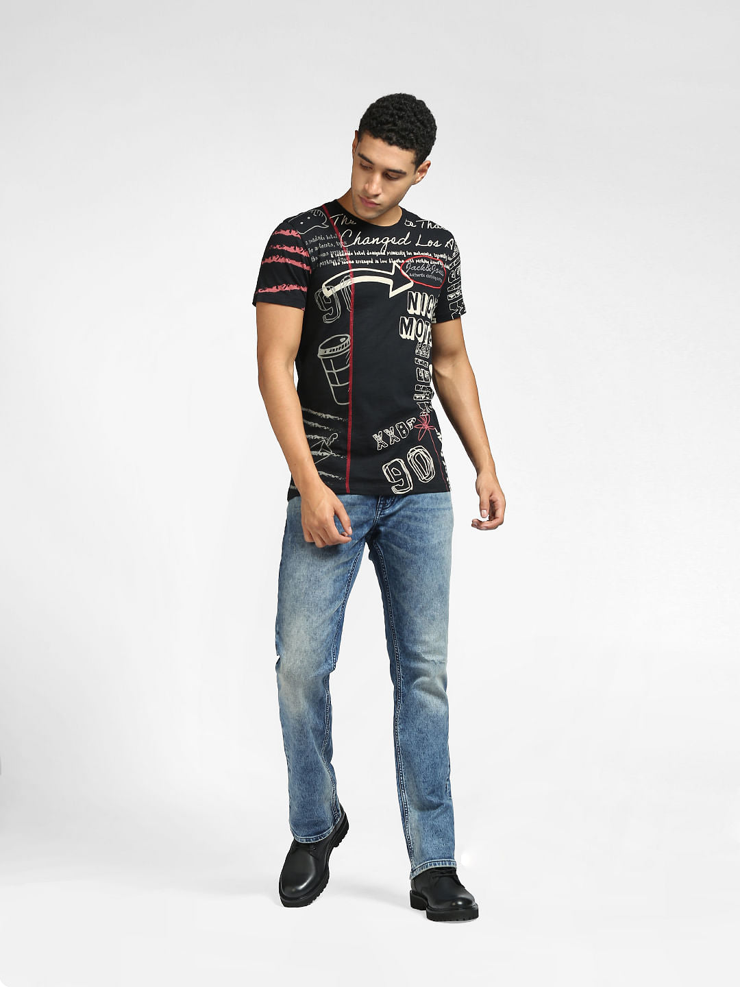 Black Graphic Print Crew Neck T-shirt