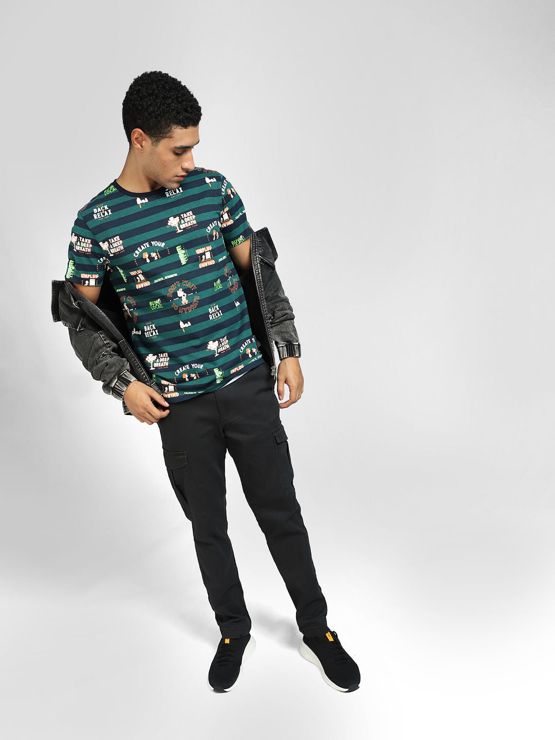 Green Striped Crew Neck T-shirt - S