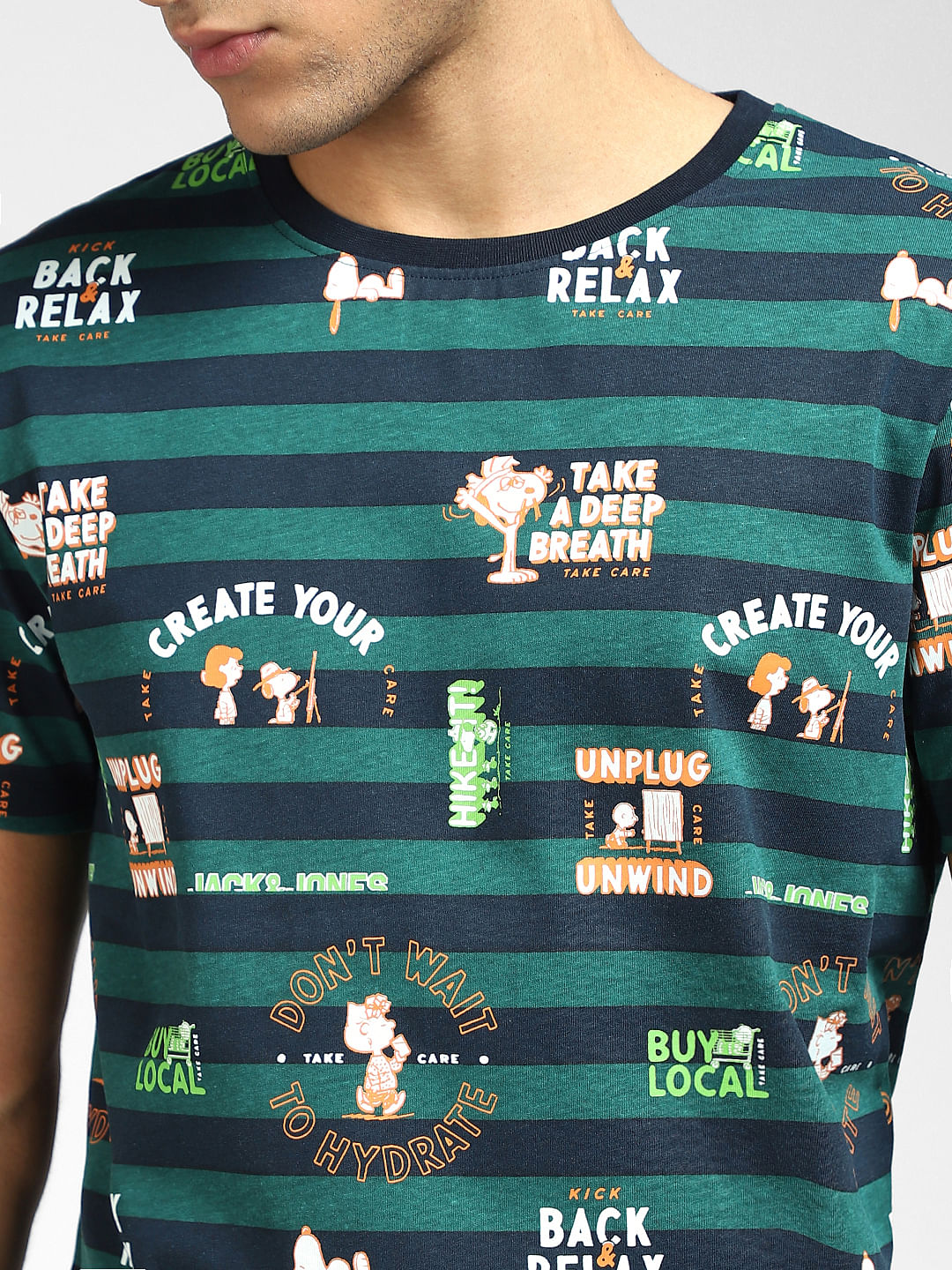 Green Striped Crew Neck T-shirt