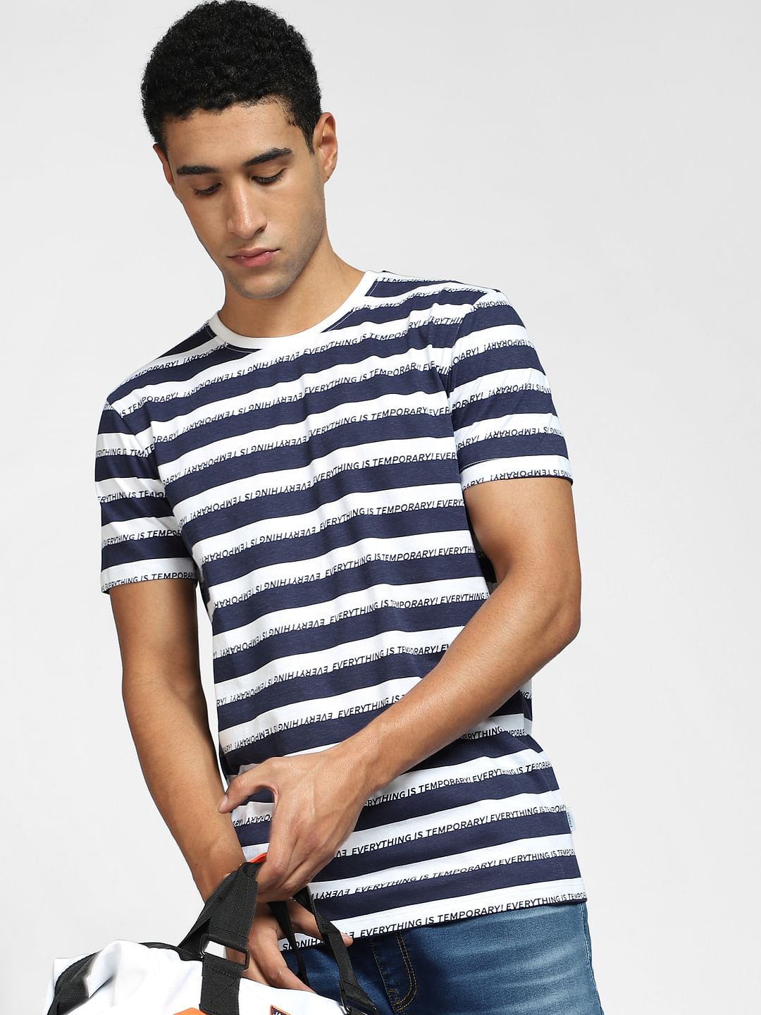 Blue Striped Crew Neck T-shirt - M