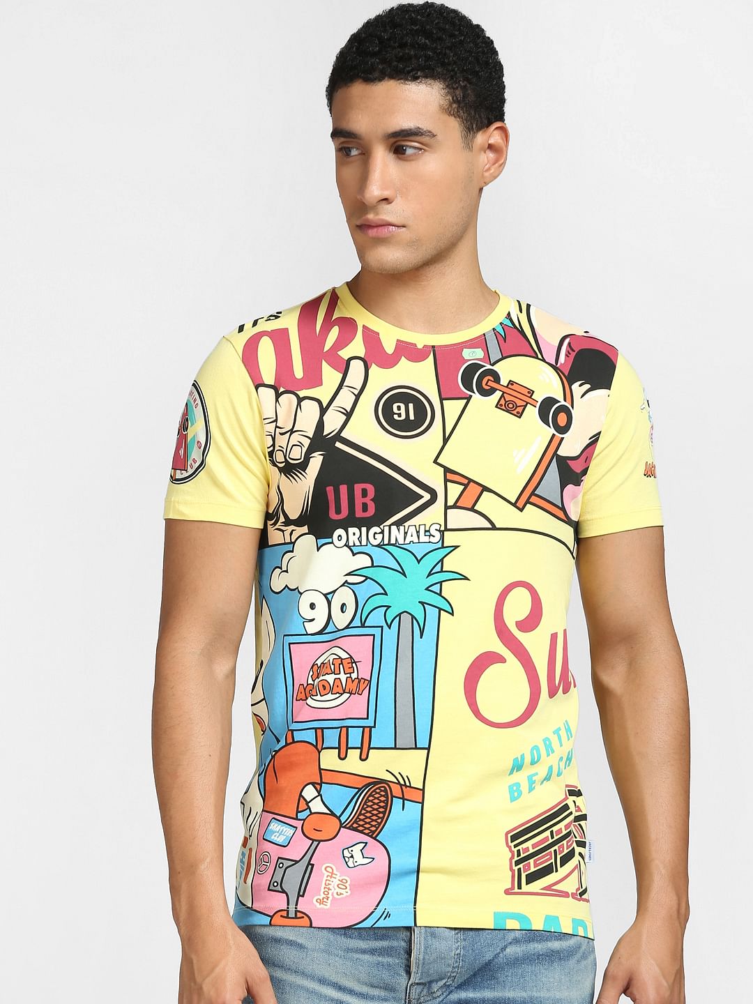 Yellow Graphic Print Crew Neck T-shirt