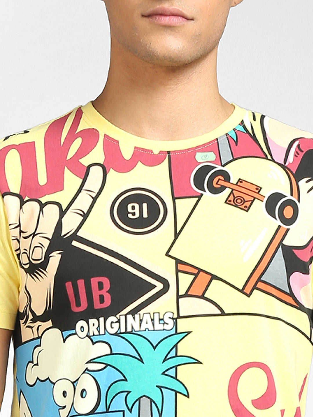 Yellow Graphic Print Crew Neck T-shirt