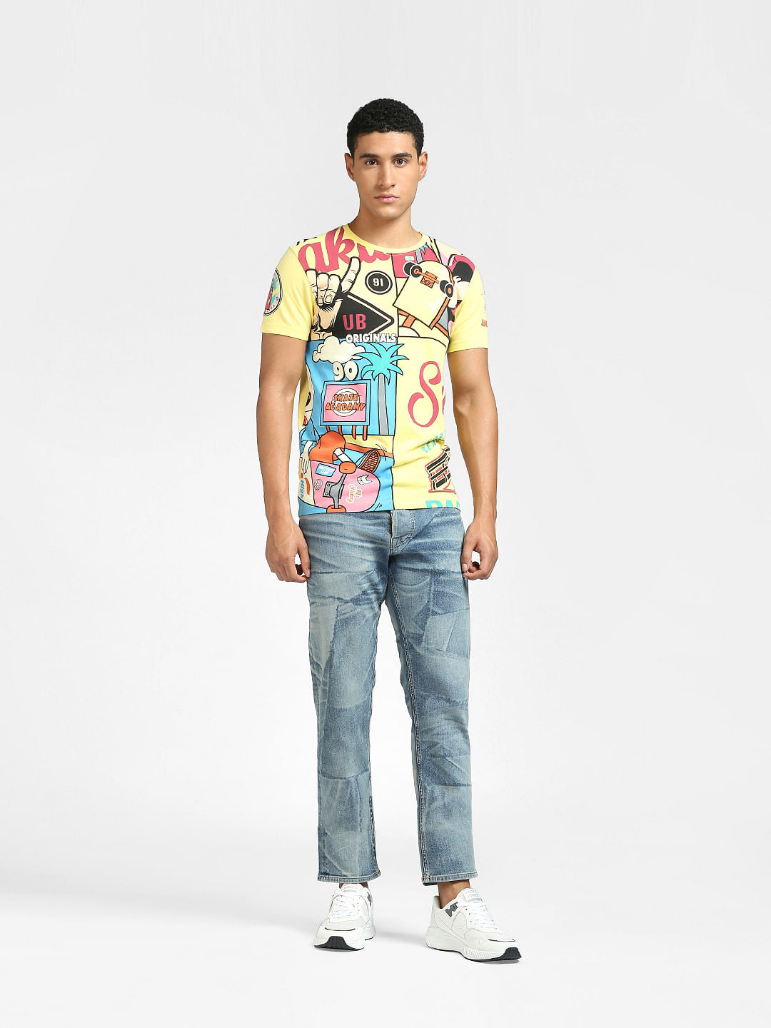 Yellow Graphic Print Crew Neck T-shirt