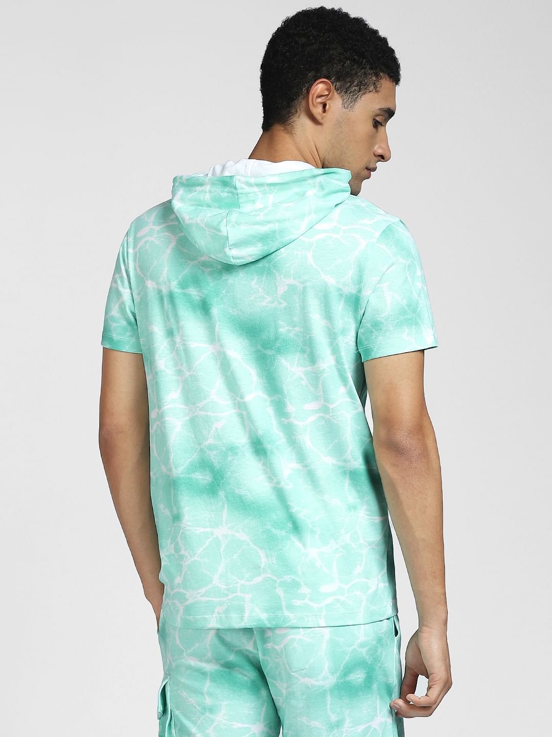 Green Tie Dye Hooded Co-ord T-shirt